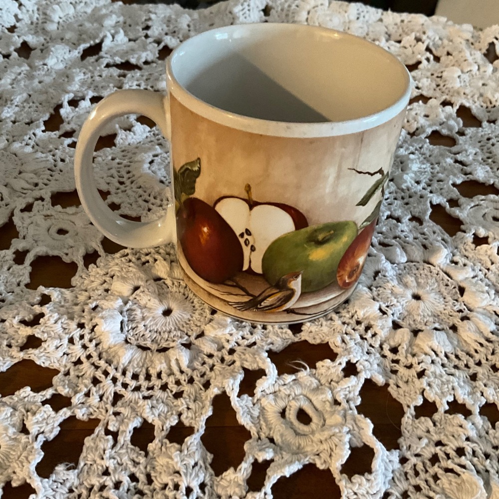 David Carter Brown Apple Orchard Coffee Mug Cup‎ Sakura Cottagecore Apples Bird